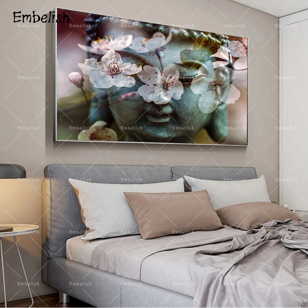 

Embelish 1 Pieces Zen Buddha Head And Flowers Wall Posters For Living Room Modern Home Decor HD Print Canvas Paintings Artworks