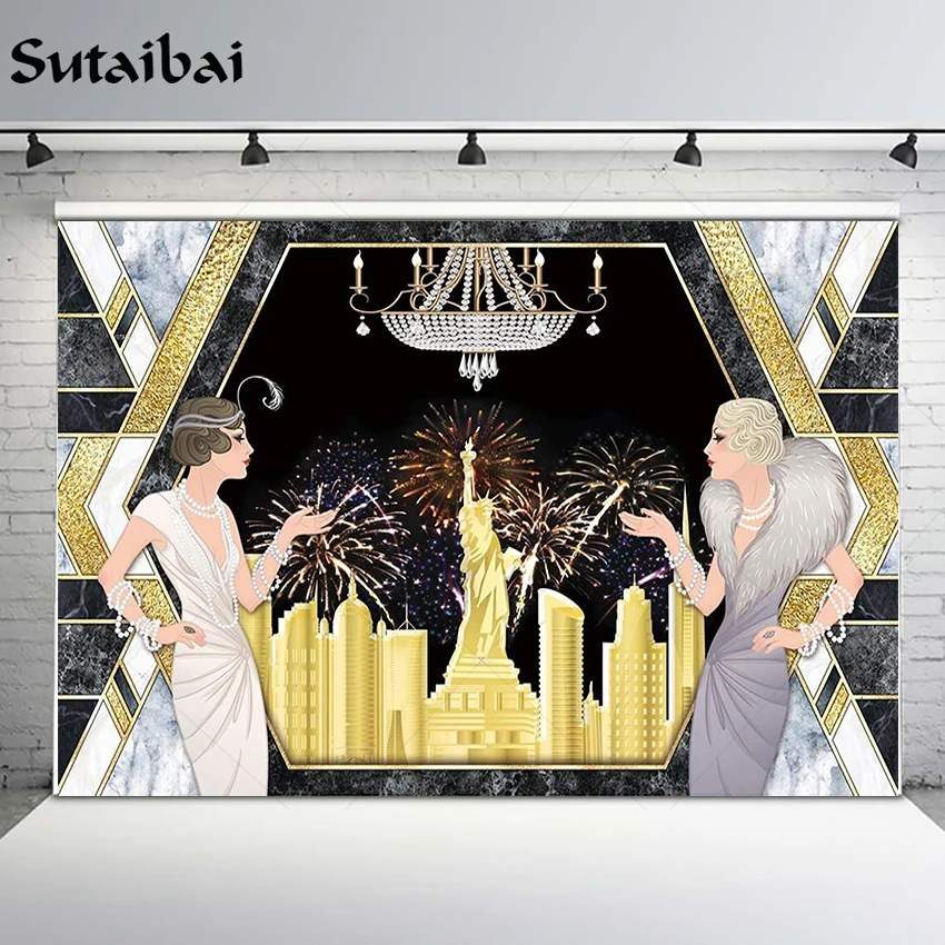 

Retro Roaring 1920s Backdrop The Great Gatsby Golden Photography Background Wedding Birthday Party Decor Banner Photo Booth Prop