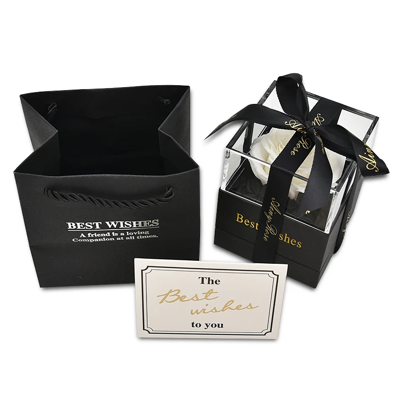 WHITE WITH BOX Искусственные цветы, красные розы, украшение, красота и чудовище, со стеклянным куполом, деревянная основа, искусственные цветы на год, подарки на день Святого Валентина - Цвет: WHITE WITH BOX