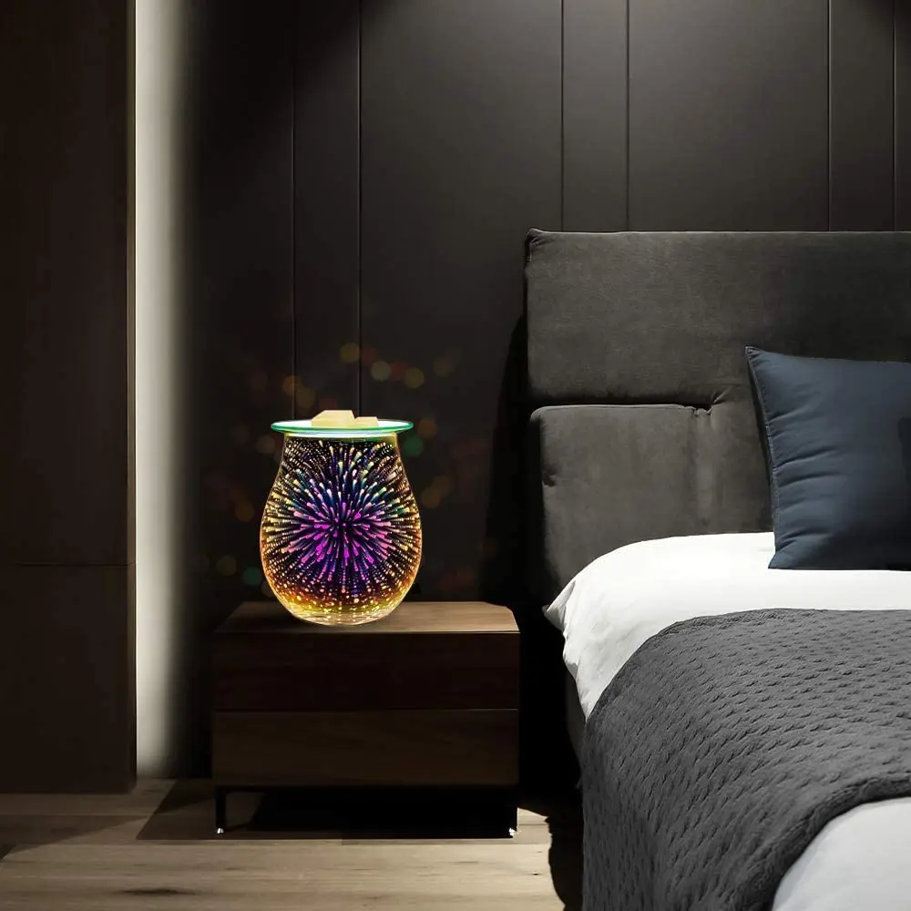 Pаспродажа Стеклянная электрическая горелка с 3d-рисунком фейерверка, восковая плавка, подогреватель для дома, офиса, спальни, гостиной, подарок Цена Стеклянная электрическая горелка с 3d-рисунком фейерверка, восковая плавка, подогреватель для дома, офиса, спальни, гостиной, подарок