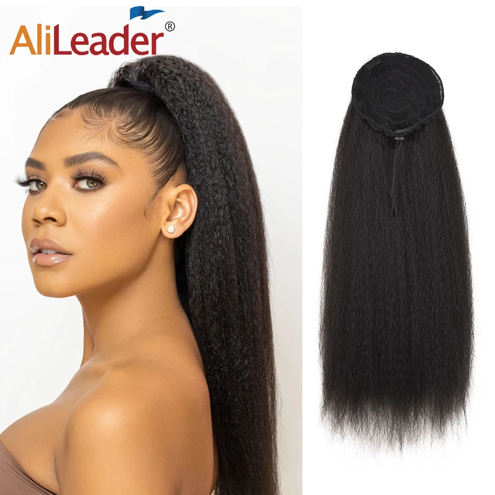 

Cheap 22" Long Synthetic Ponytail For Women Heat Resistant Kinky Straight Yaki Pony Tail Alileader Wrap Around Clip In Hair