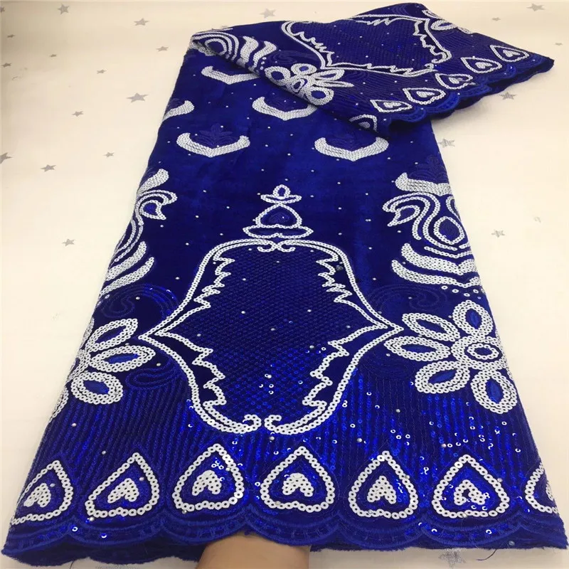 

2020 Королевский синий цвет/белого цвета в нигерийском стиле кружевной ткани Высокое качество африканская сетчатая кружевная ткань с пайетк...