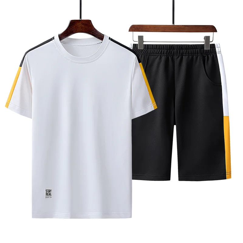 

Summer Men Set Sportswear Fashion 2020 Mens Clothing Black White T Shirts Shorts Casual Tracksuits Male Track Suit Plus Size 4XL