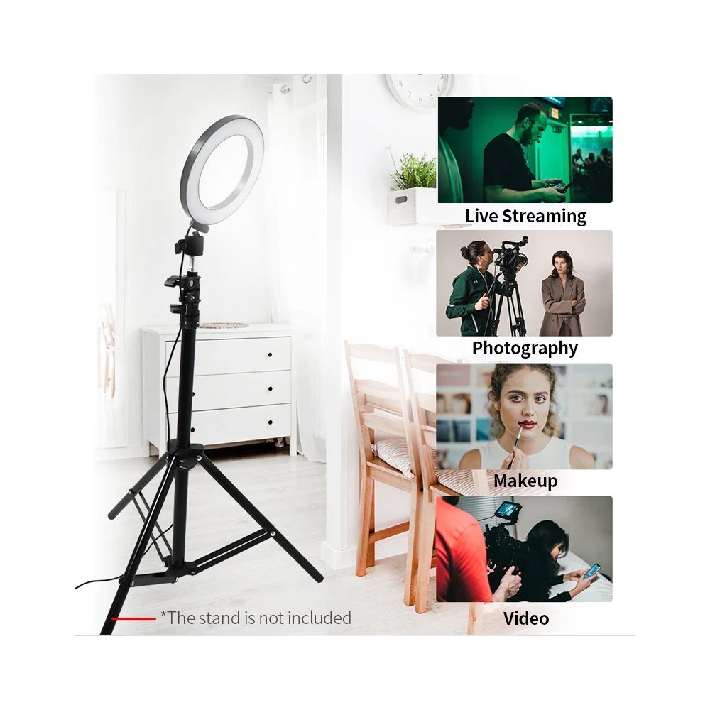 

6inch LED Ring Light Circular LED Photography Video Selfie Ring Light Desktop Tripod Stand Portable LED Ring Light for You Tube