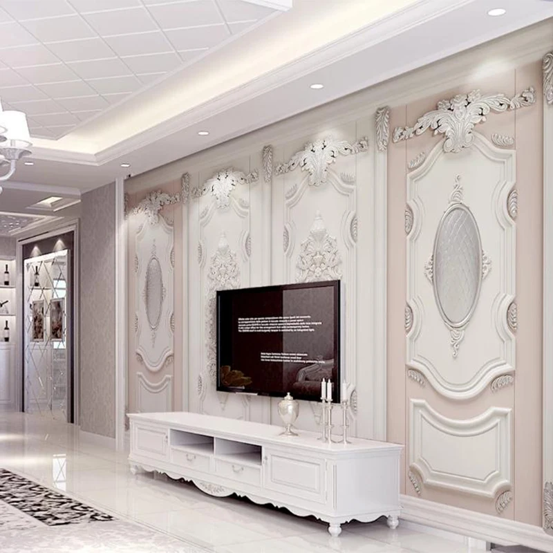 

Wallpaper For Living Room Beautiful 3d Gypsum Carved Jane European Tv Background Embossed Wall Mural