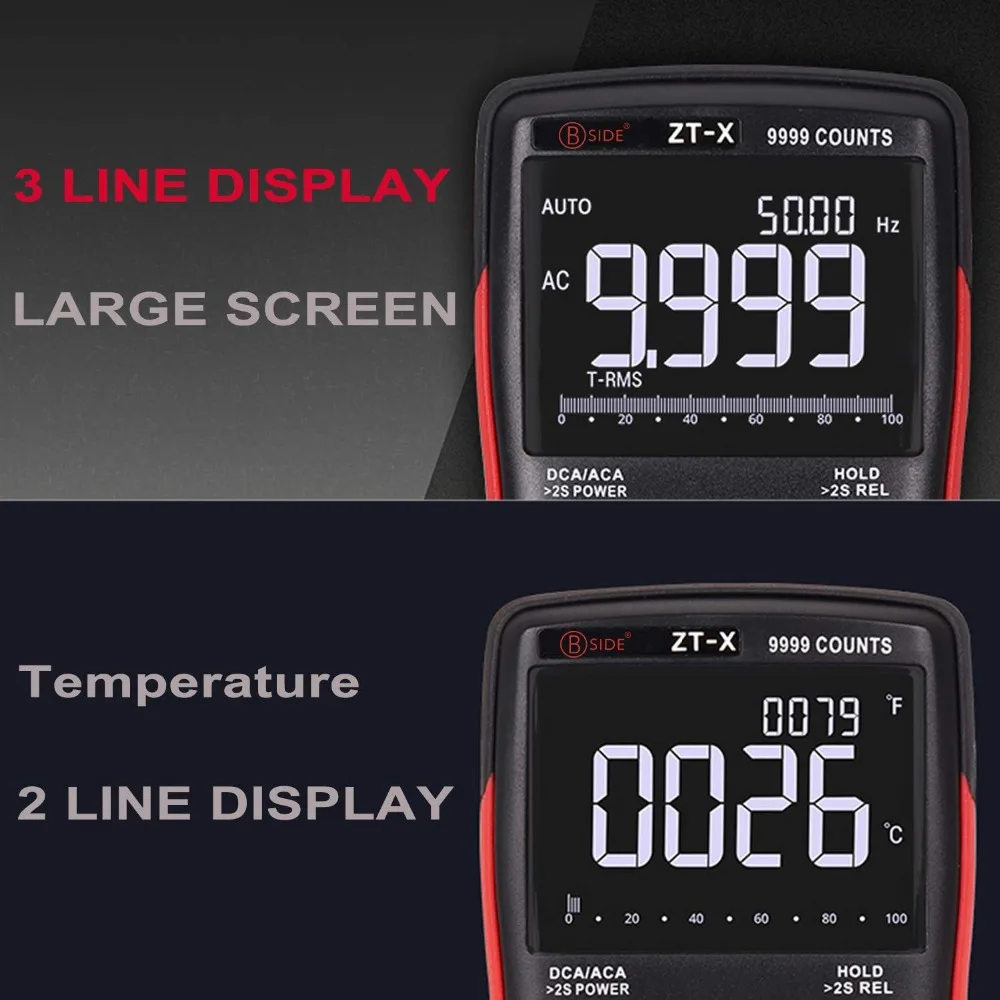 Цифровой мультиметр BSIDE ZT-X 9999 отсчетов 3-линейный тройной дисплей Multimetro