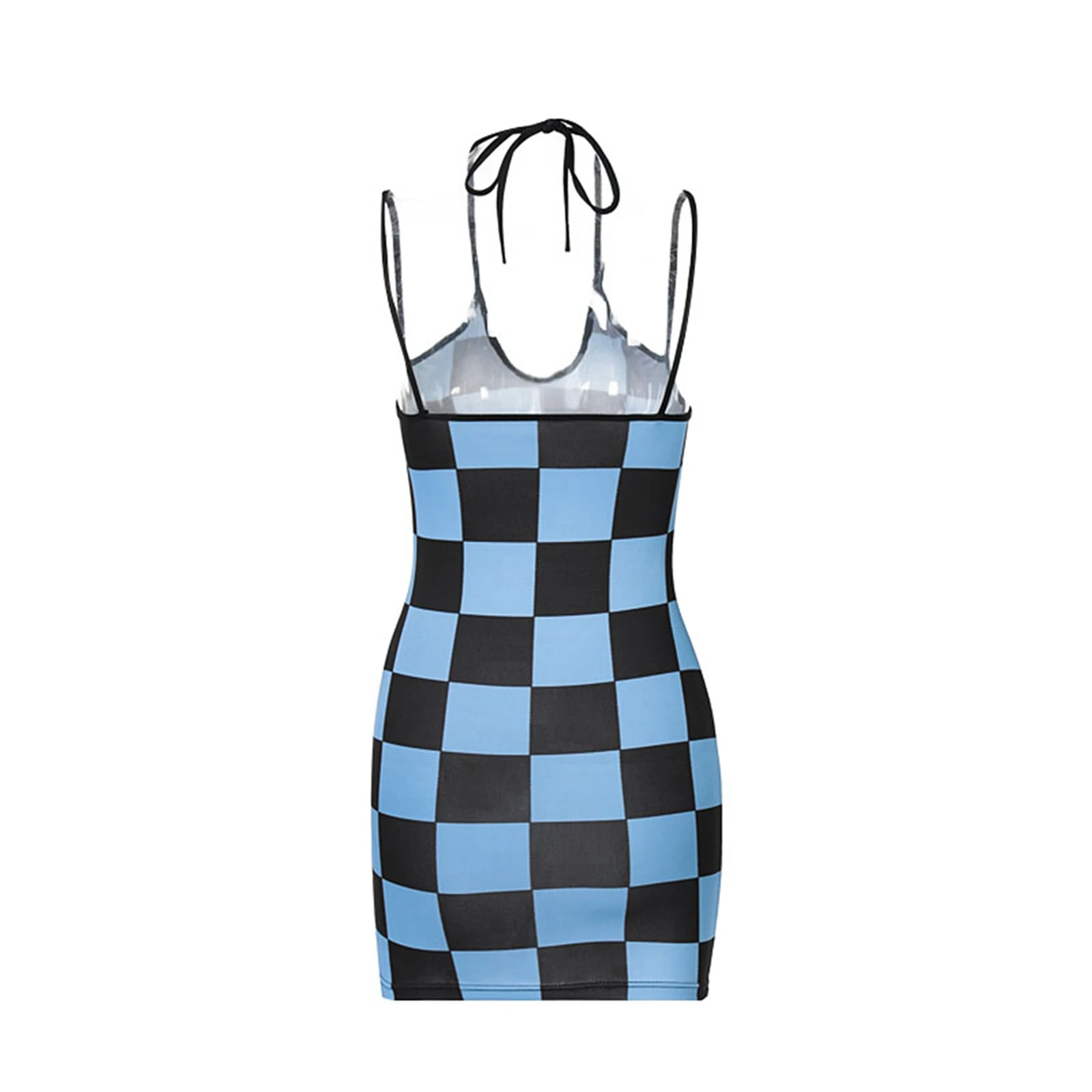 

2021 Ladies's Summer Halter Dress, Adults Slim Fit Sleeveless Spaghetti Strap U-shaped Neck Plaid One-piece