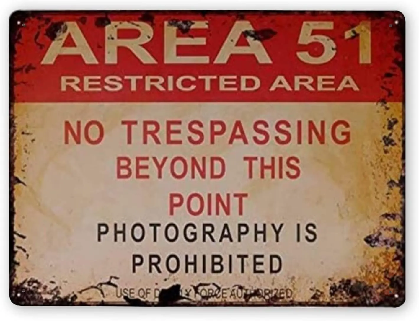 

Retro Decorative Metal Tin Sign Area 51 Restricted Area No Trespassing Metal Warning Sign Metal Plate 8x12 or 12x16 Inches