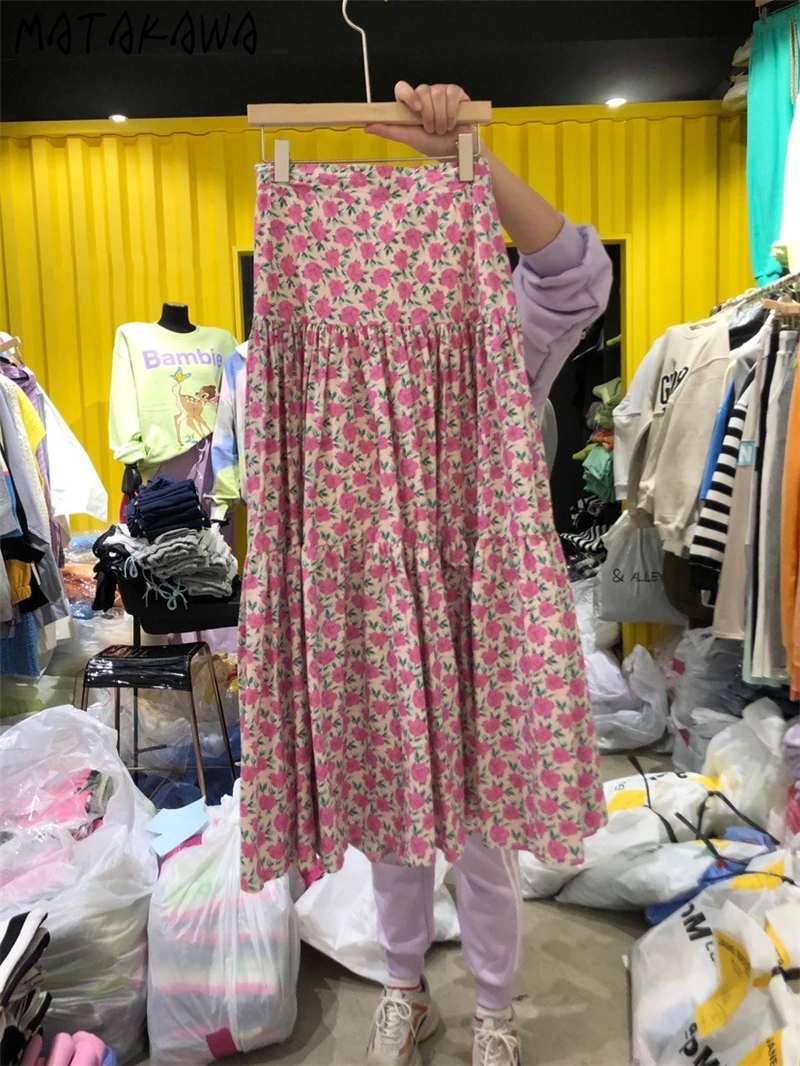 

Женская юбка с завышенной талией, длинная трапециевидная юбка с цветочным принтом, в Корейском стиле, лето 2021