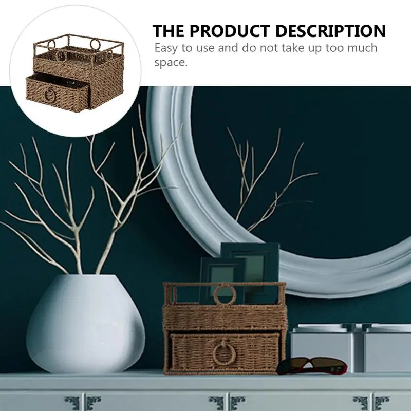 

1pc Desktop Jewelry Storage Cabinet Drawer Type Box Weave Sundries Container