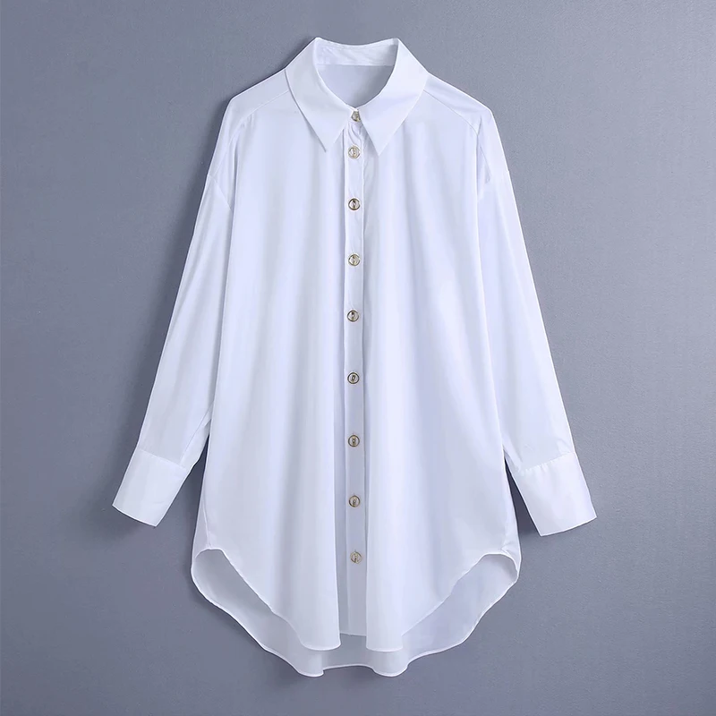 

Women White Blouses Long Sleeve Shirts Vintage 2021 Spring Turn-down Collar Loose Ladies Blouse Office Lady Sweet