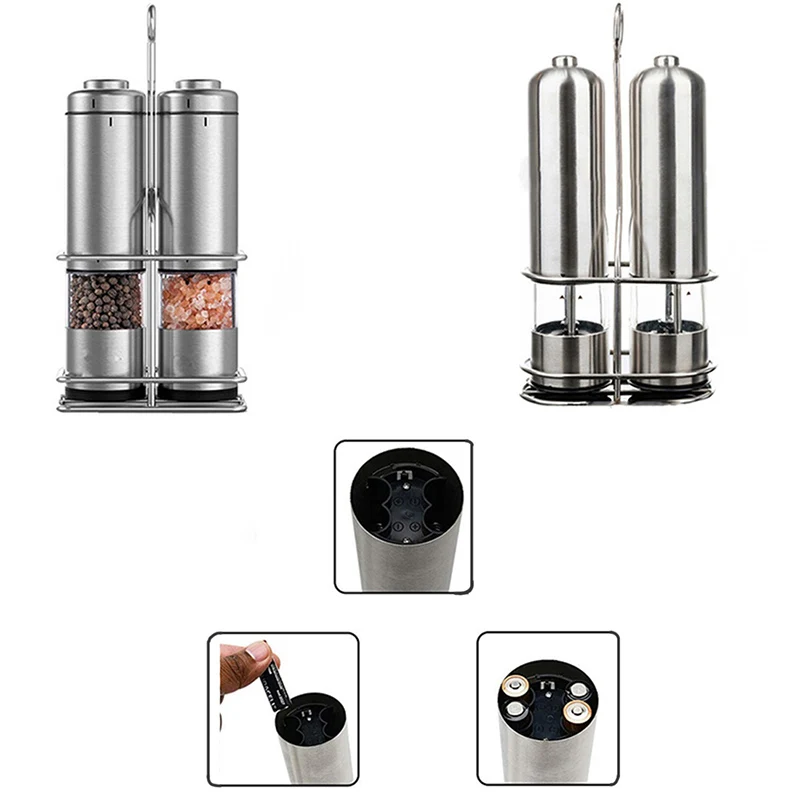 Электрическая мельница для соли и перца набор из 2 с металлической подставкой