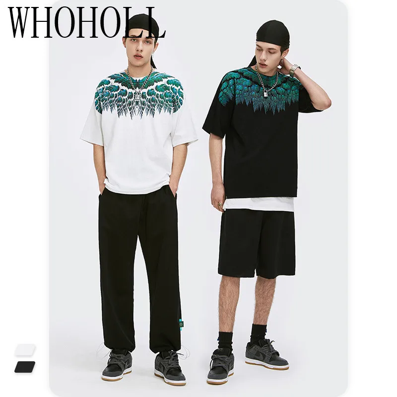 

Men's T-shirt 2021 Summer Man Tshirts Cotton Wing Print Loose oversize Streetwear Hip Hop Tops Short Sleeve Tops&Tee Men Women