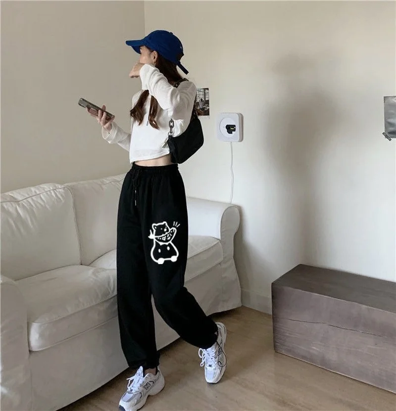 

MINGLIUSILI Korean Style Sweatpants Women Summer Gray 2021 Fashion Plus Size Wide Leg Pant Black Over Size Trousers Women