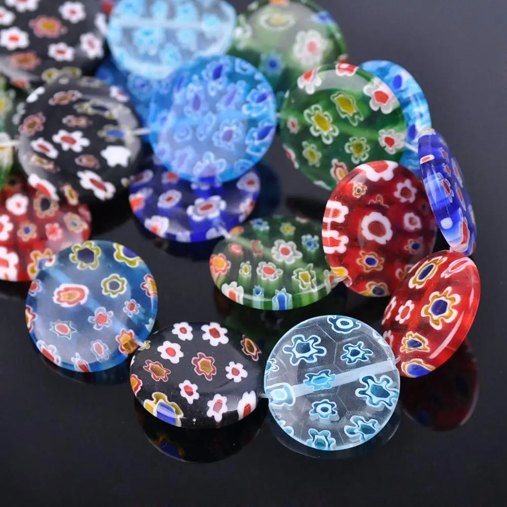 

10pcs 20mm Flat Round Coin Shape Mixed Flower Patterns Millefiori Glass Loose Crafts Beads lot for DIY Jewelry Making Findings