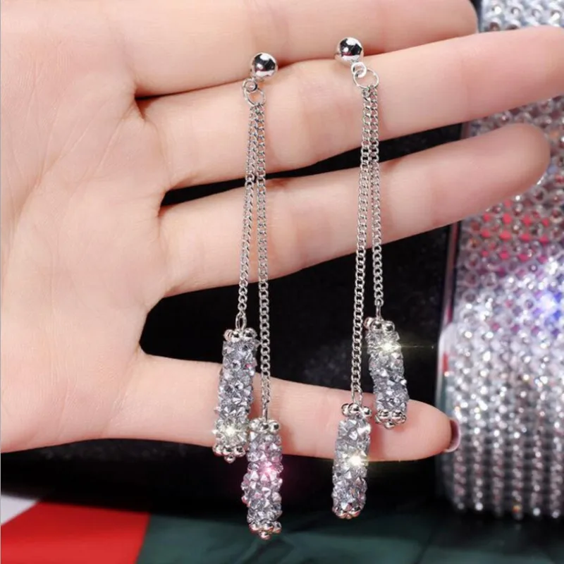 Женские сережки подвески с серебряным покрытием длинные висячие серьги