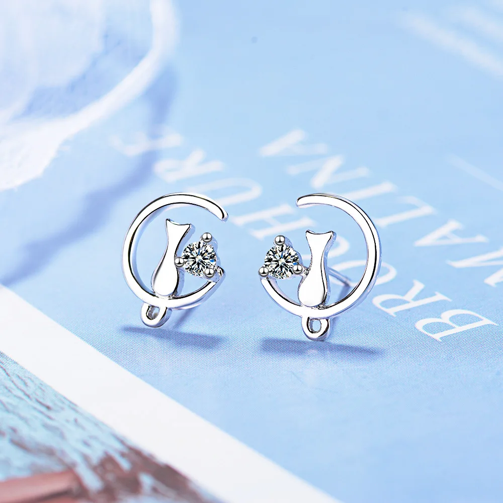 

Personality 925 sterling silver Cute Cat Stud Earrings for Women Girl Party Gift Sterling-silver-jewelry Zircon brincos