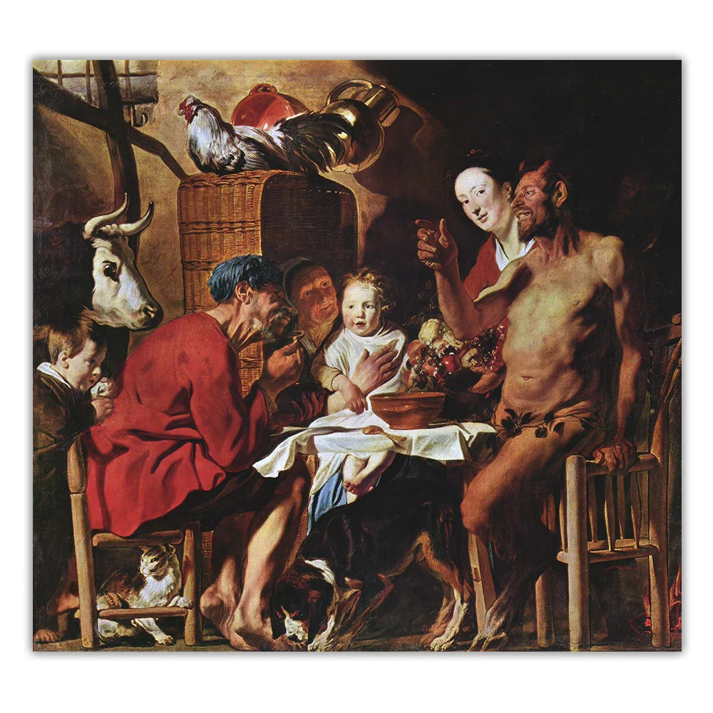 Jacob Jordaens 》 Satyr and peasant 1620 картина маслом на холсте эстетическая плакат Настенный