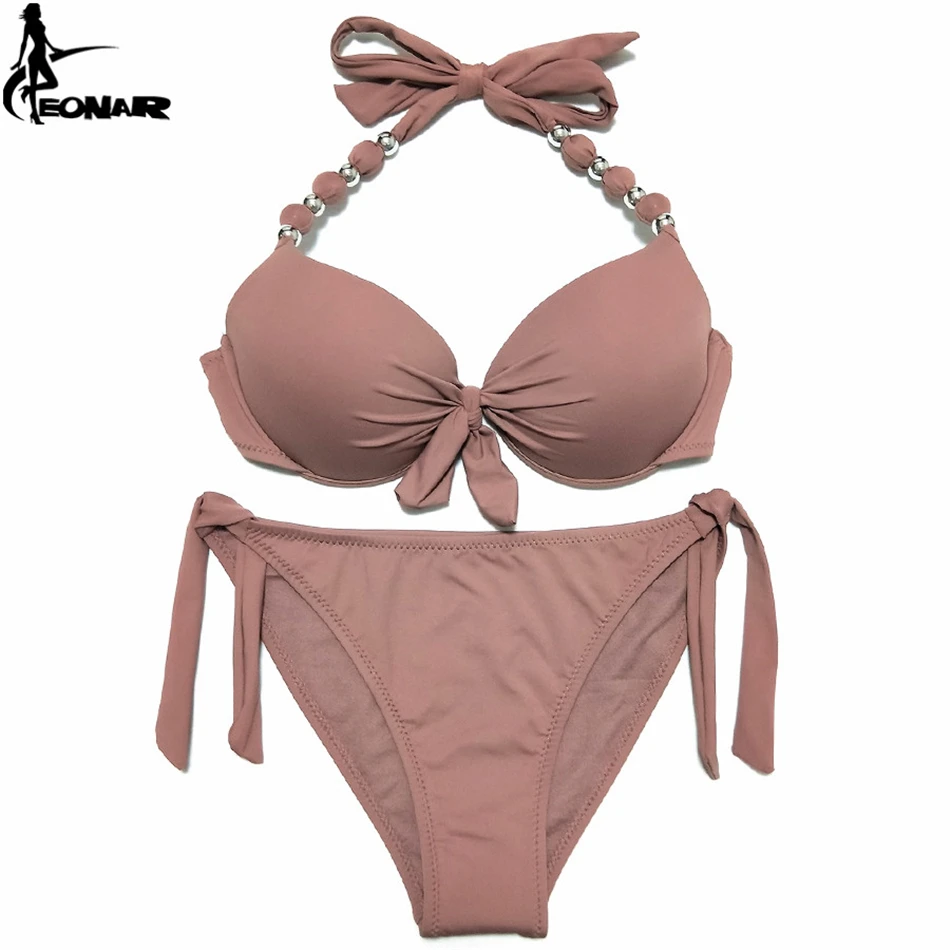 

EONAR Swimwear Women 2021 Solid Brazilian Bikini Set Sexy Push Up Swimsuit Bathing Suit Women Beach Wear Plus Size Swimwear XXL