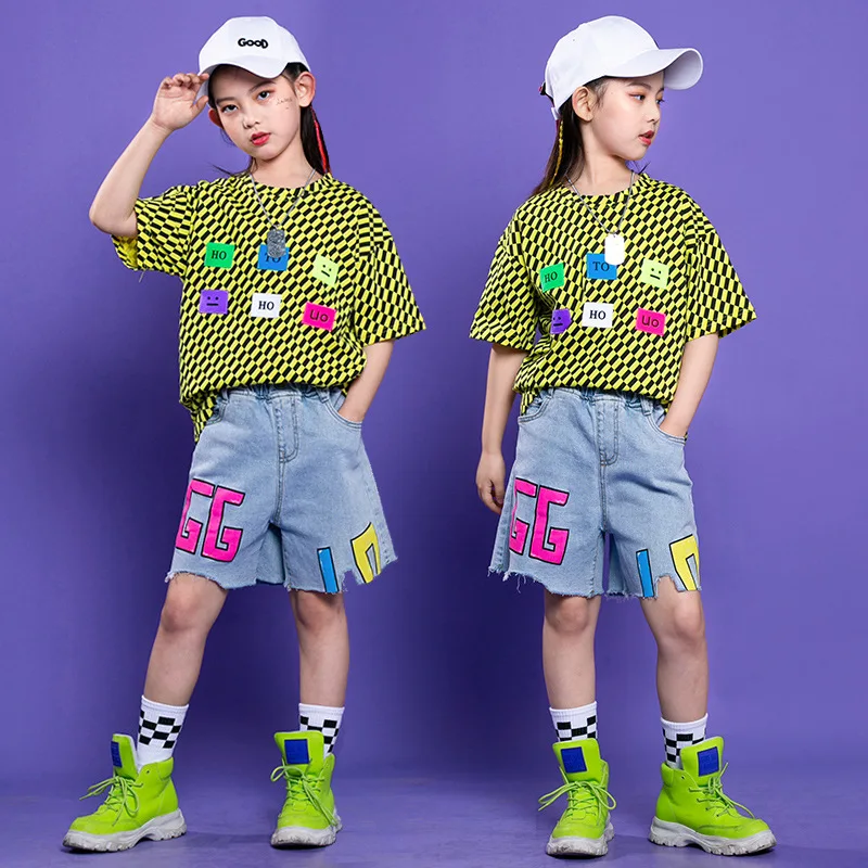 

Kids Street Dance Costume Suit Primary School Plus Size Games Cheerleading Performance Costume Girl Jazz Dance Hip Hop Costume
