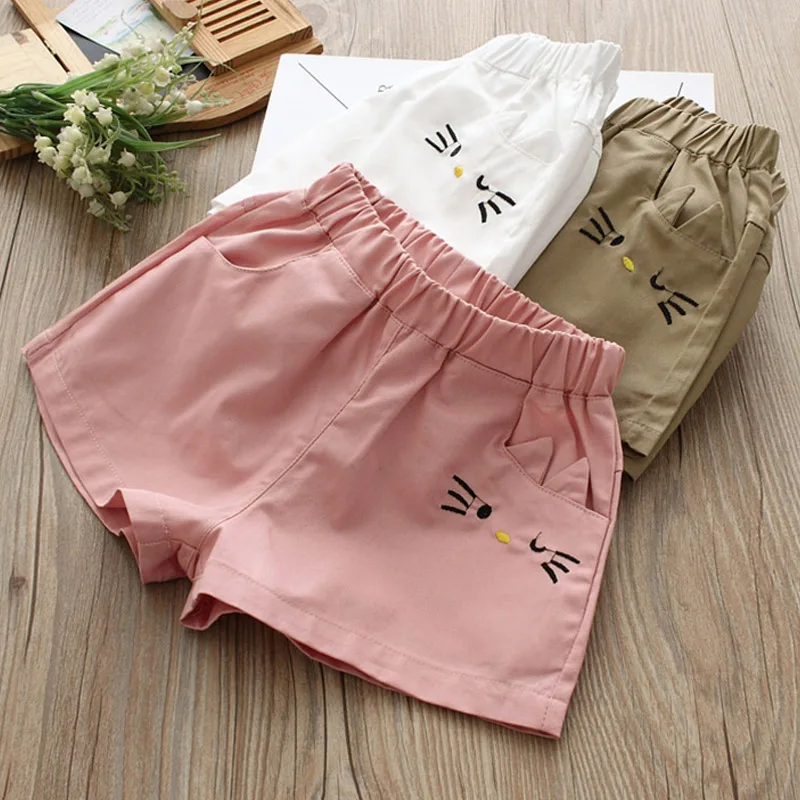 

2023 New 2 3 4 6 8 9 10 12 Years Children Fashion Cotton Embroidery Cartoon Solid Color Cotton Summer Shorts For Kids Baby Girls