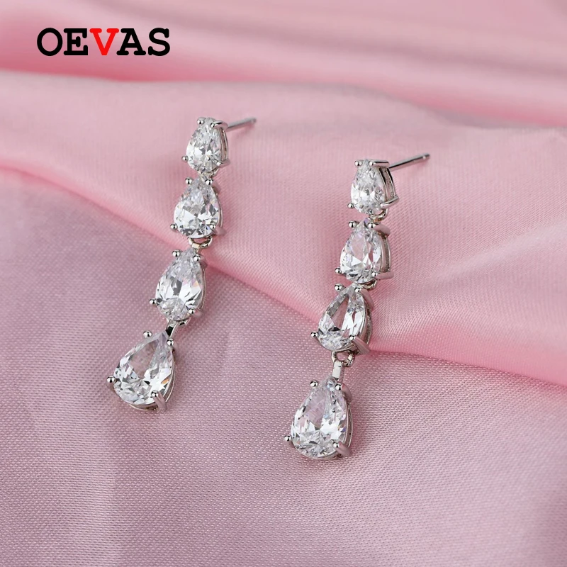 

OEVAS 100% 925 Sterling Silver Sparkling High Carbon Diamond Drop Earrings For Women Sparkling Wedding Party Bridal Fine Jewelry