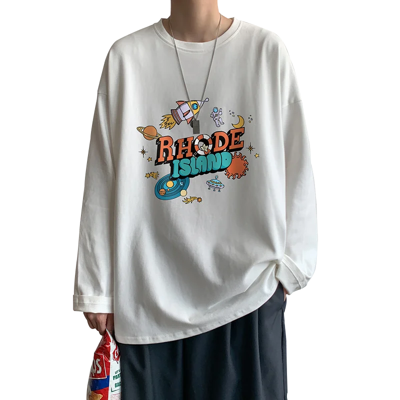 

Cotton cartoon printed long sleeve t-shirt men's sports versatile autumn clothes loose trend languid Hong Kong Style bottoming s