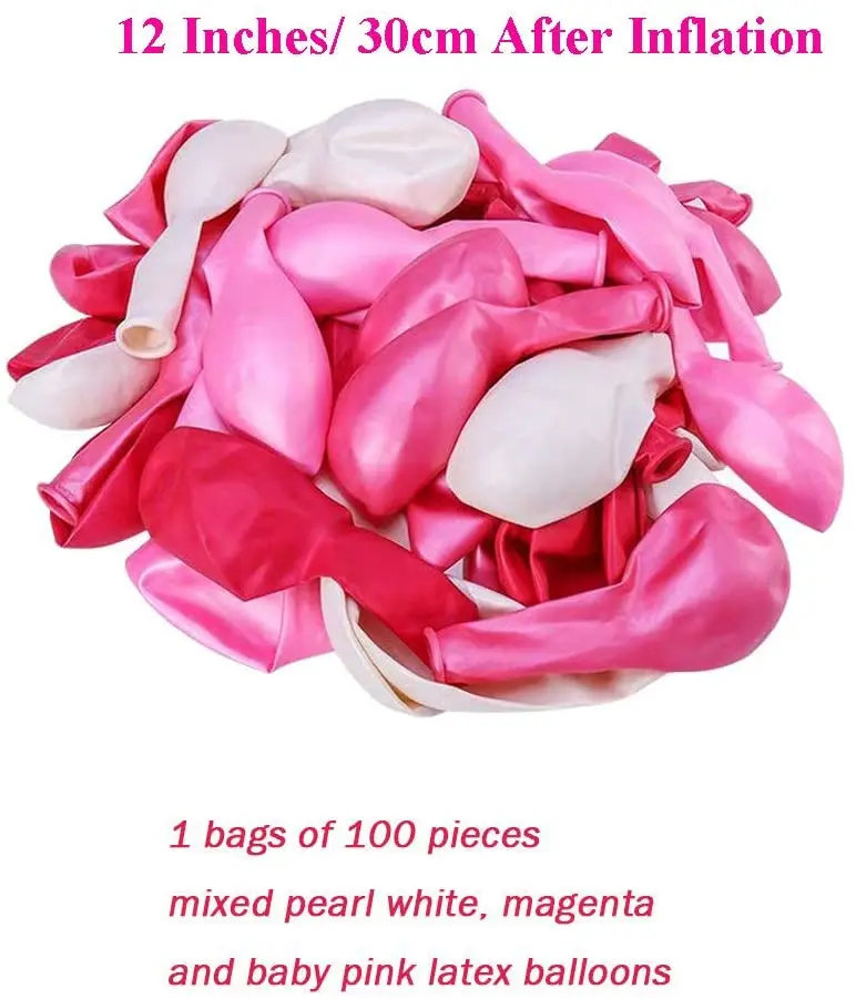 

metable 100pcs 12 Inch Baby Pink Hot Pink & White Balloons for Wedding Engagement Baby Shower Girl's Christening Party Decor