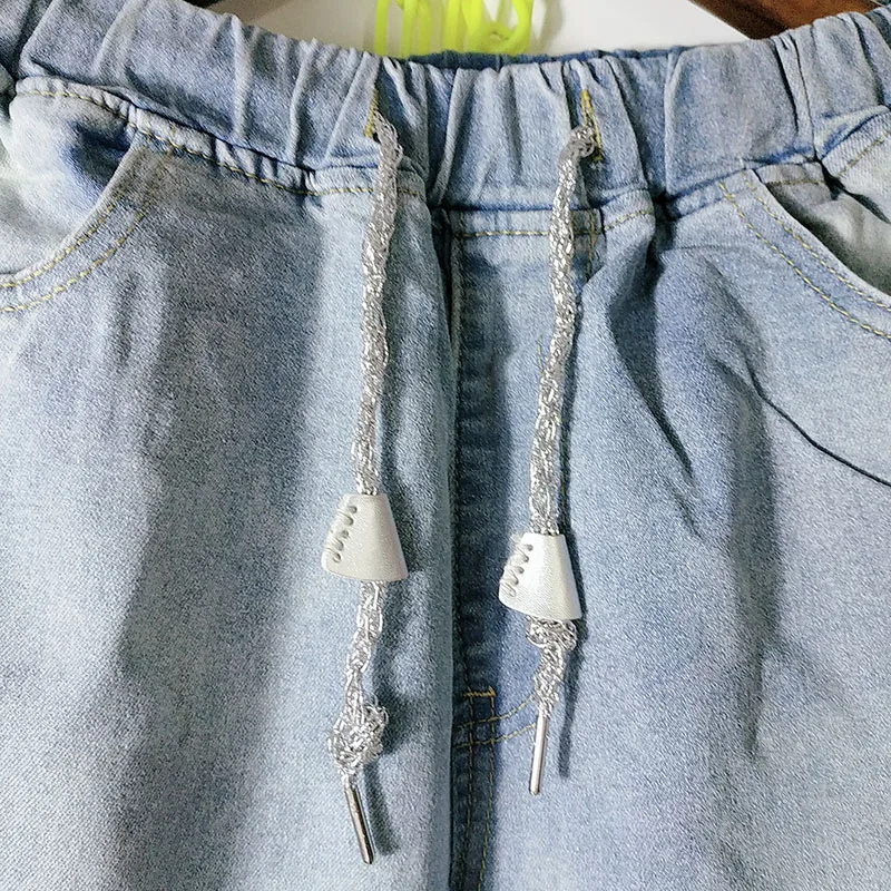 YingYuanFang новые модные весенние, Осенние 5XL женские жира мм мода slim с эластичной талией блестками джинсы Nine брюки