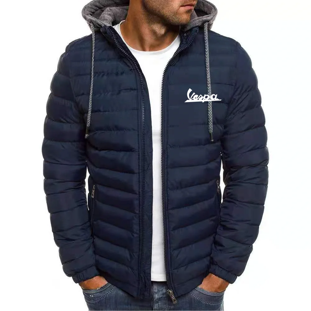 

Vespa Logo Winter New Men's Zipper Casual Jacket Warmth Thick And Comfortable Applique Jacket Men's Hooded Jacket Brand Clothing