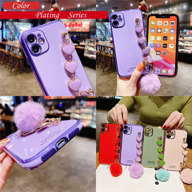 

Cute Furball Heart Bracelet Protective Cover Phone Case For Samsung Galaxy S20 S21 Ultra S10 Plus Note 20 Ultra Note 10 Pro 9 8