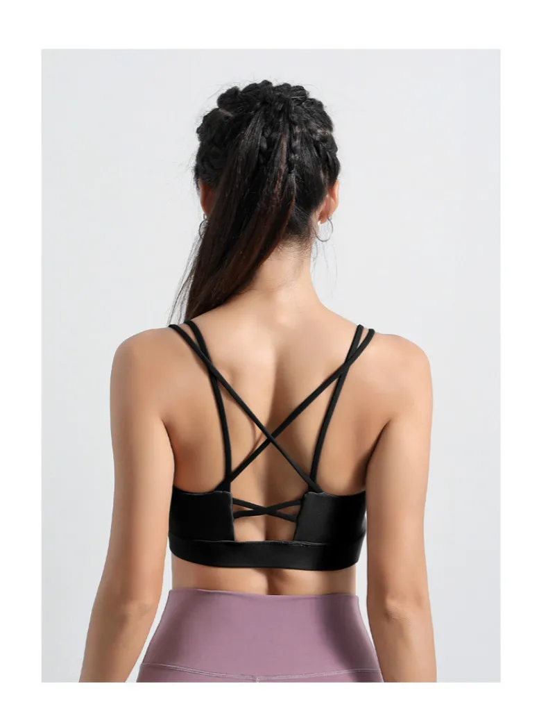 

Double Shoulder Strap Sports Underwear Ladies Fitness Yoga Vest Sports Bra Summer Solid Color Breathable Crop Top Sportswear New