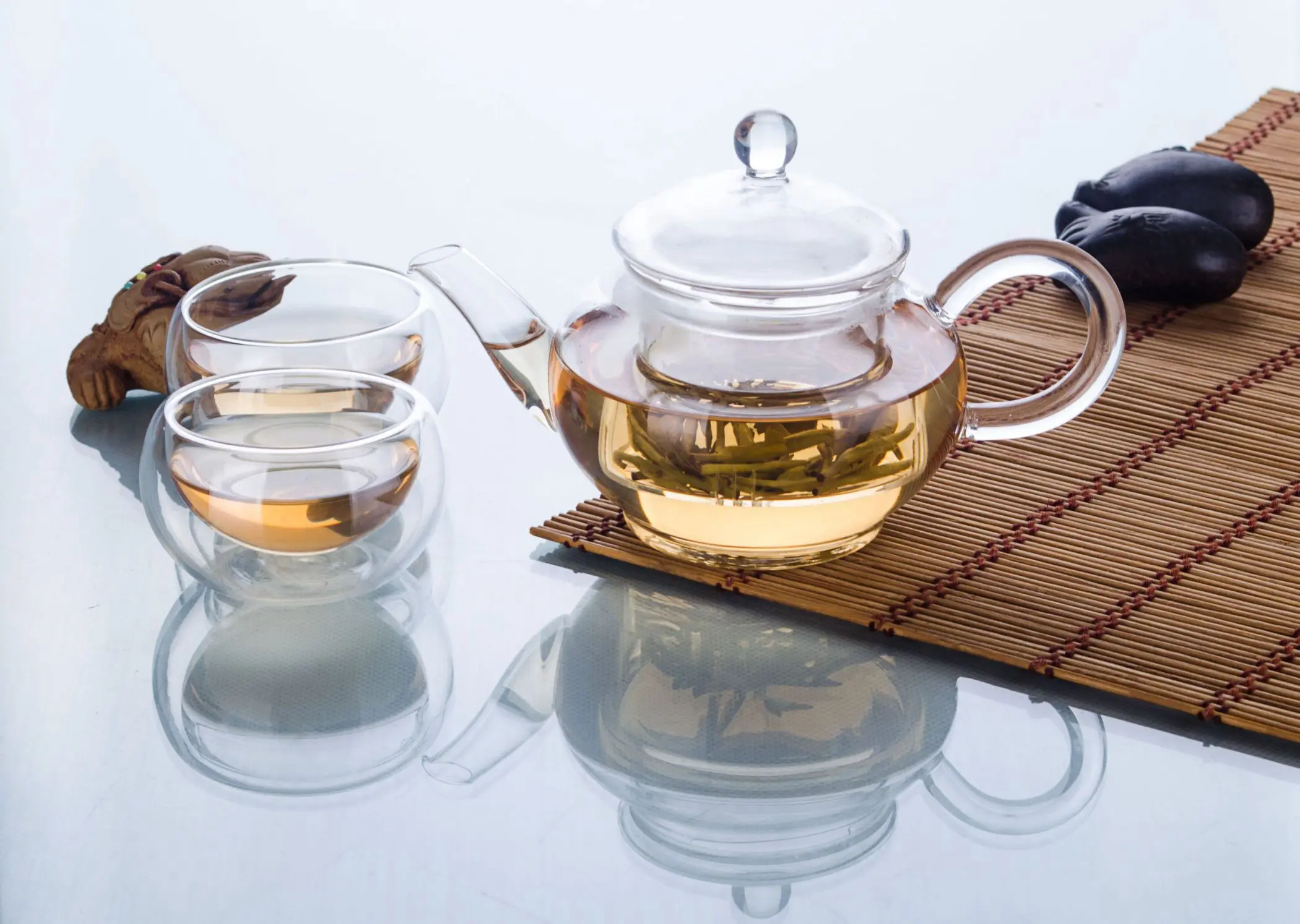 1 чайный мини сервиз Кунг фу 3 в термостойкий стеклянный чайник с инфузером + 2*30 мл