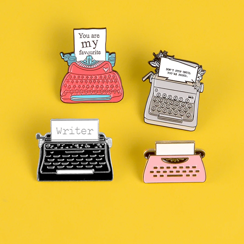 Винтажная эмалированная заколка для пишущей машинки You are my любимый Don't stop вы