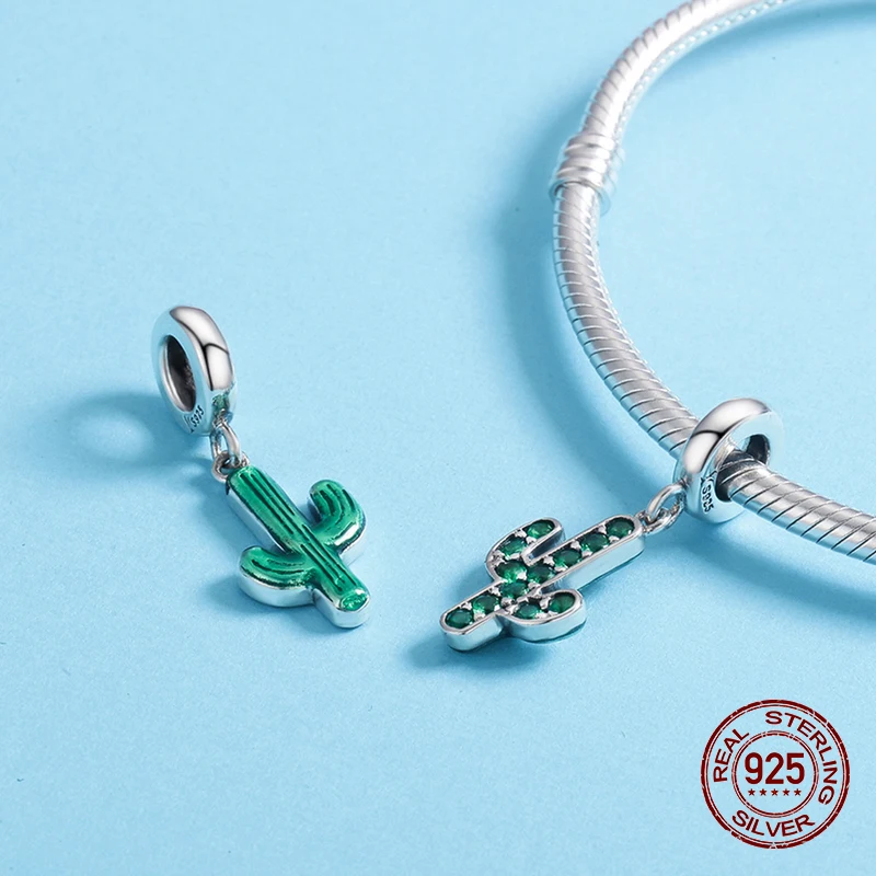Кулон из серебра 100% пробы с зеленым цирконием ожерелье кактусом подходит для