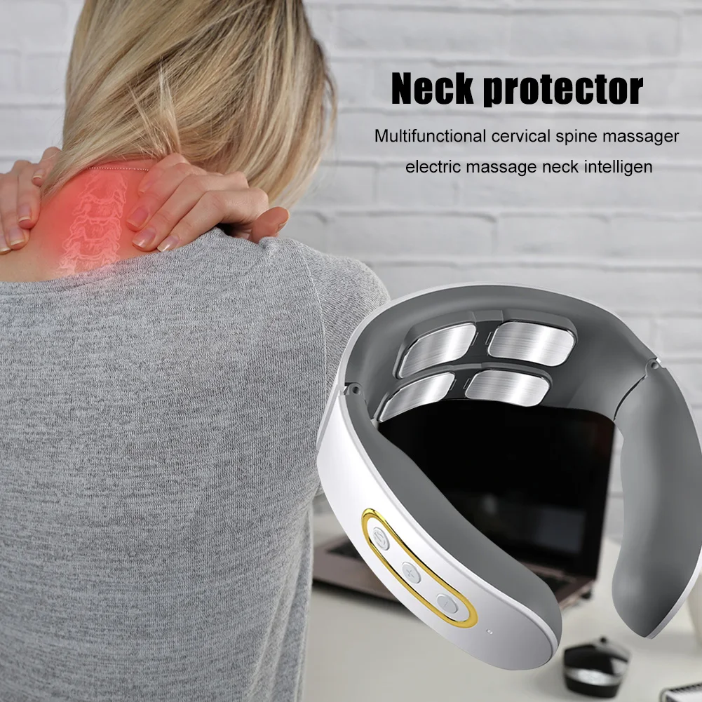 

4 Heads Electric Neck Massager Pulse Cervical Neck Massager Heating Pain Relief Health Care Cervical Vertebra Relaxation