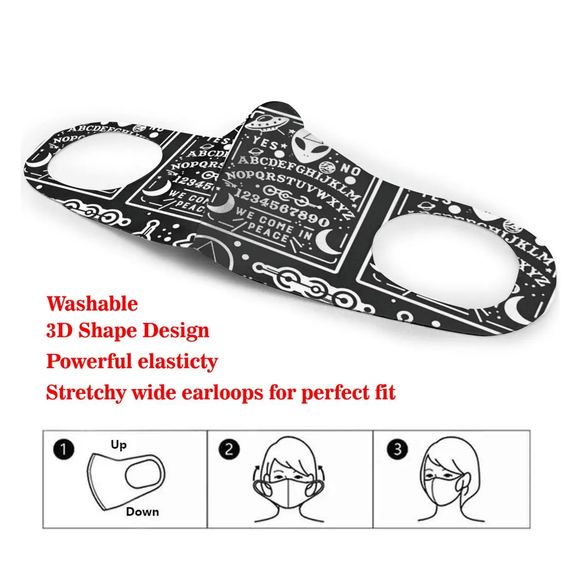 

Vintage Occult Alien Ouija Board Washable elastic Earloop Face Breathing Mask Reusable Anti Dust Cotton Mouth For Adults