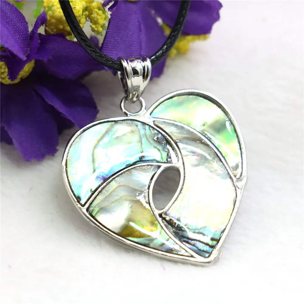 

35mm Love Heart Shape Mirage Natural Abalone Sea Pearl Shells Pendants Splicing Necklace Black Rope Chain Neckwear Women Jewelry