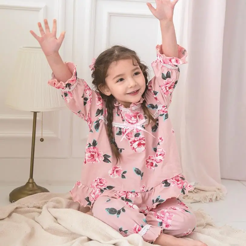 

100% Cotton Nightgowns Baby Girl Flower Print Princess Sleep Dress Spring Summer New Ruffles Homeclothes For Kids