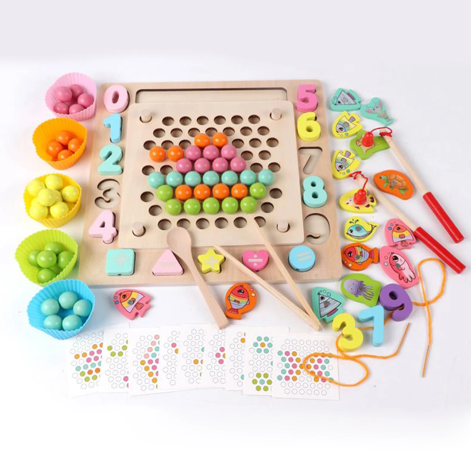 

Educational Wooden Toys Game Board Toy Set Kid Clip Beads Toys Fishing Game