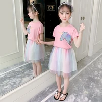 children clothes 2020 summer cotton teen girls clothes set t shirtmesh dress suit kids clothes for girls 4 6 8 9 10 11 12 years