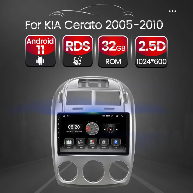 

2.5D HD 1024*600 Автомобильная интеллектуальная система видеоплеер Android 11 Carplay для KIA Cerato 2005-2010 автомобильное радио FM BT GPS навигация