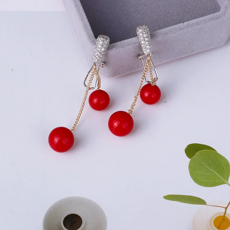 Серьги подвески с двойным жемчугом и цирконом для женщин|Серьги-подвески| |