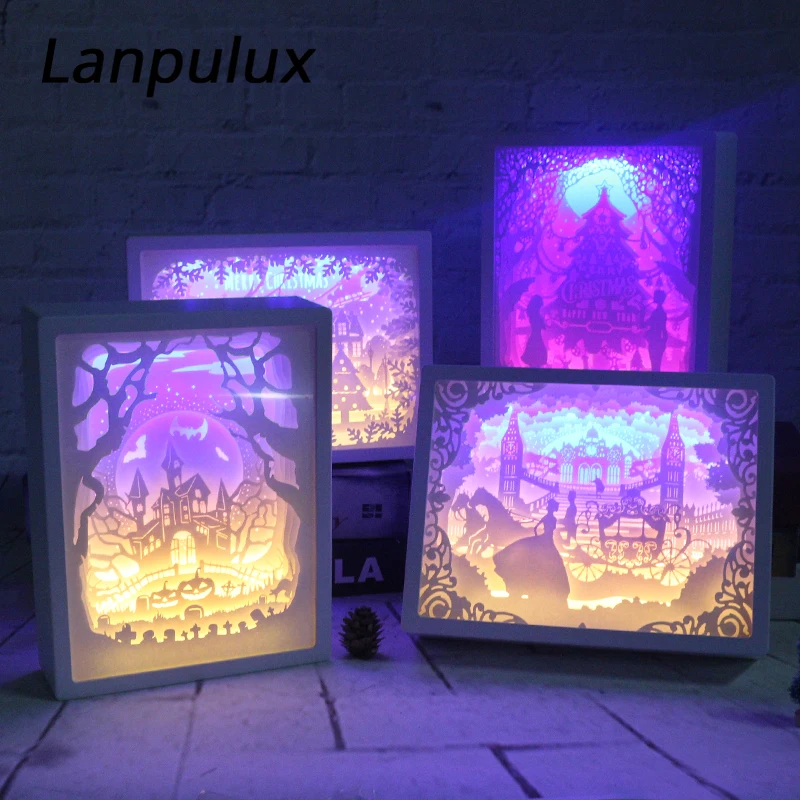 Lanpulux бумажный резной Ночной светильник DIY ручной работы 3D Бумажная скульптура лампа креативный Декор для спальни подарок на Рождество, Хэллоуин