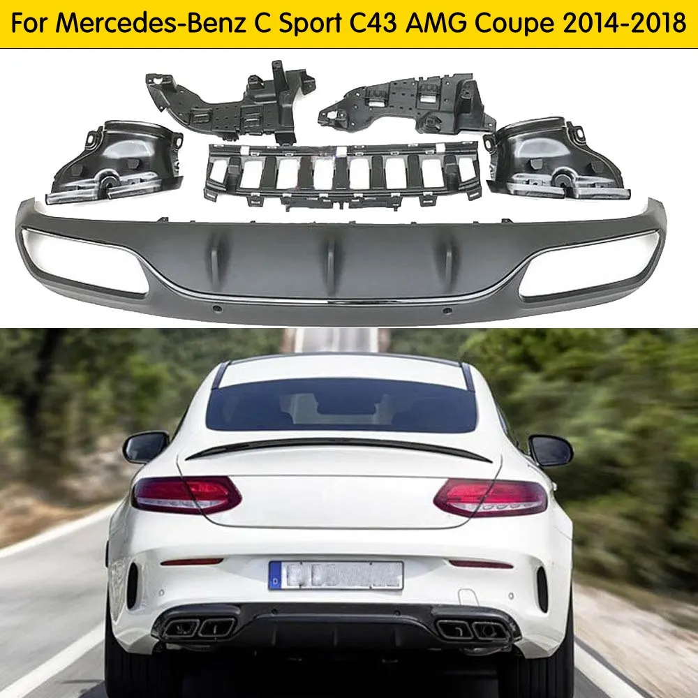 Для C63 рассеиватель AMG с выхлопные трубы для Mercedes Benz W205 C205 купе 2-дверный C200 C300 C43 AMG для C63 AMG заднего бампера v-стиля