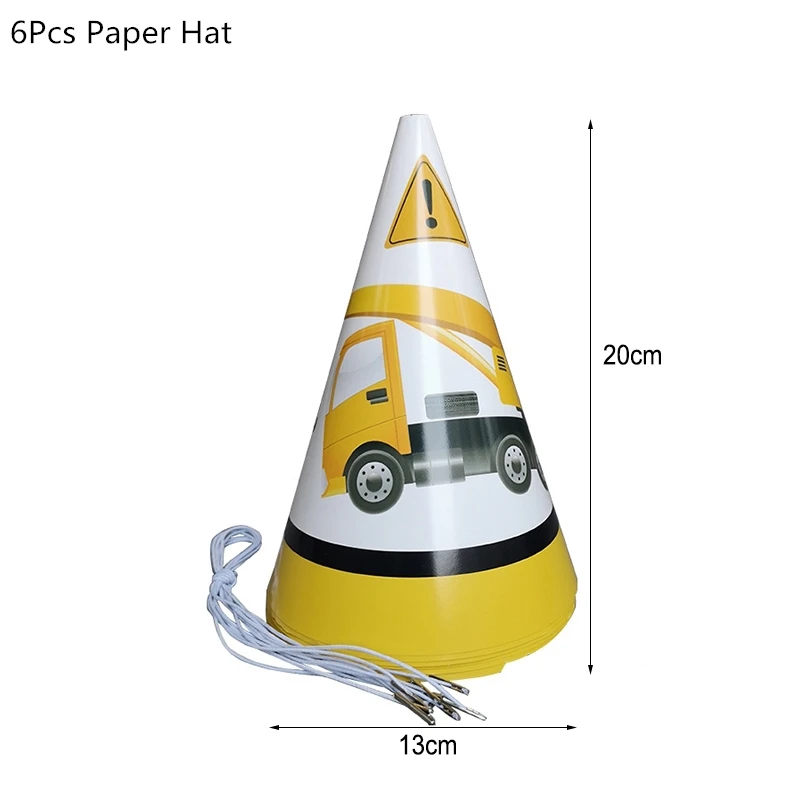 6pcs paper hat Строительный трактор тема экскаватор надувные шары грузовик автомобиль баннеры детский день рождения, день рождение мальчика вечерние принадлежности - Цвет: 6pcs paper hat