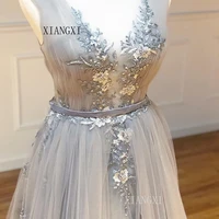 charming silver evening dresses a line v neck lace appliques beading long evening dress formal party gowns robe de soiree