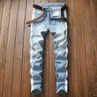 2018 мужские джинсы стрейч с боковыми полосками, байкерские джинсы из денима, рваные облегающие супероблегающие джинсы в стиле хип-хоп
