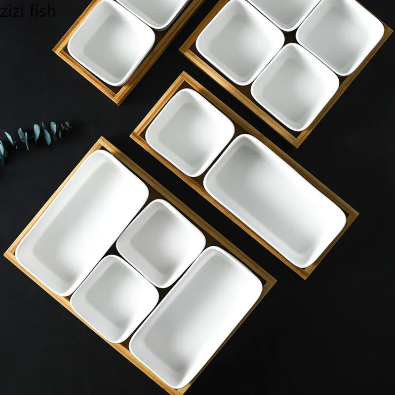 Большие тарелки в японском стиле разделенные для фруктов керамическая тарелка