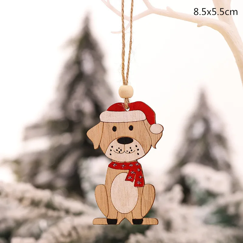 Merry Christmas Elk Деревянные Подвески, украшения орнамент с рождественской елкой DIY деревянные поделки детский подарок украшения для дома Рождественская вечеринка - Цвет: dog